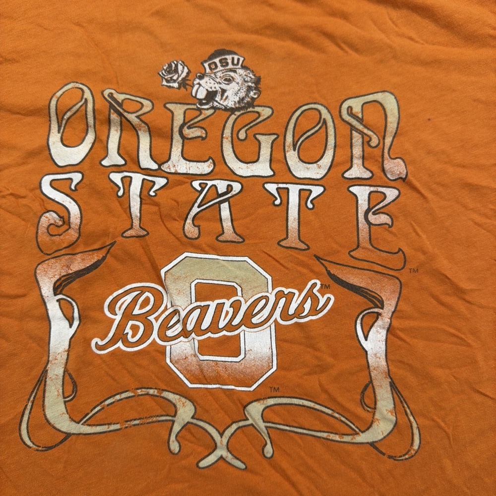 Vintage Y2K Oregon State‎ Beavers M Chip And Pepper NCAA Tee Orange Distressed - Picture 2 of 8
